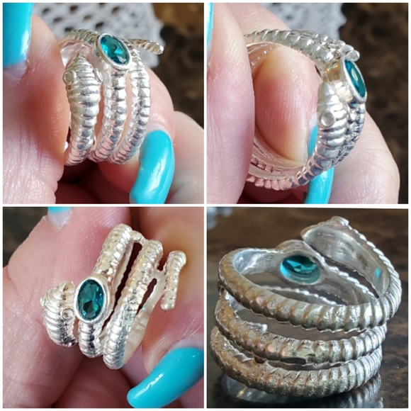 Genuine Paraiba Blue Tourmaline Snake Ring Size 8 - Picture 4 of 6